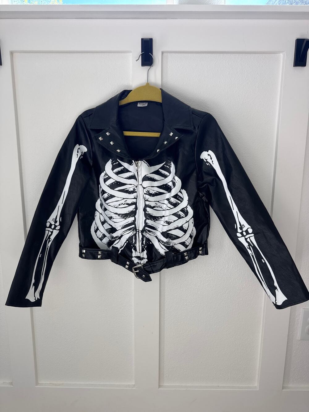 NWT Spirit Halloween Kids Skeleton Faux Leather Moto Jacket Size M Punk Goth